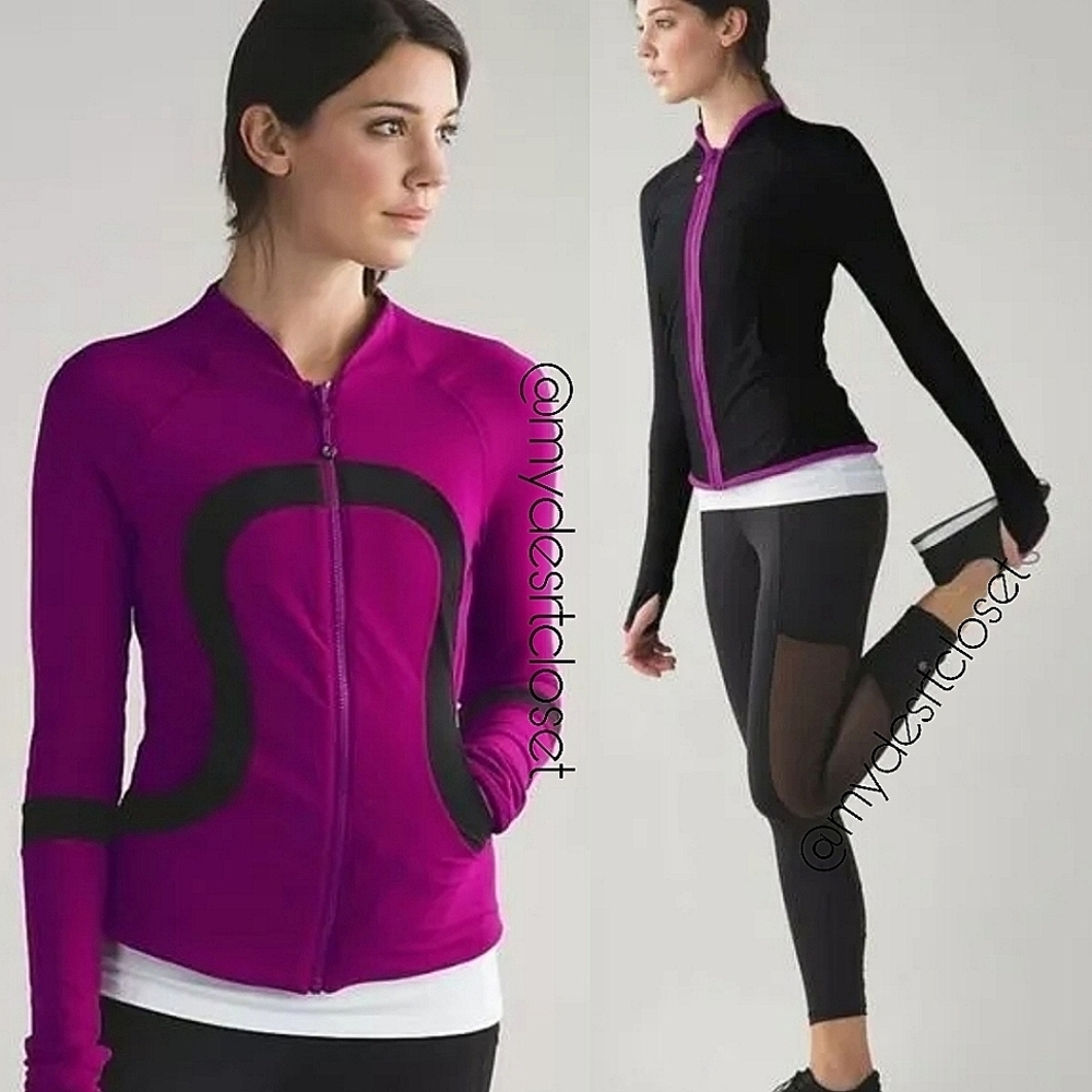 Lululemon REVERSIBLE Athletic Full Zip Jacket Small Fuchsia Pink Black Pockets